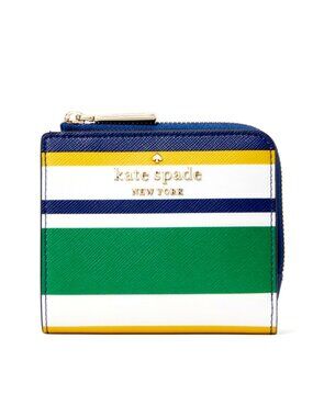 New Kate Spade Staci Maritime Small L-Zip Bifold Stripe Wallet Multicolor